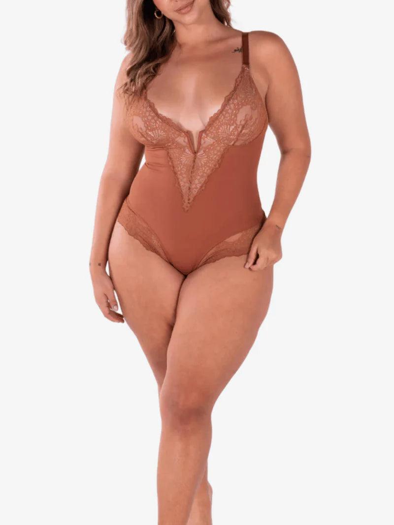 V-Neck Half Laced Snatched Shapewear Bodysuit