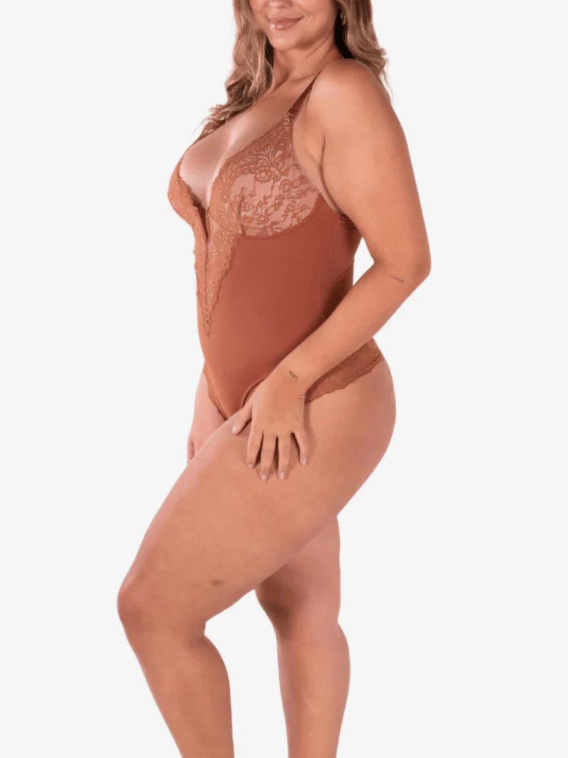 V-Neck Half Laced Snatched Shapewear Bodysuit
