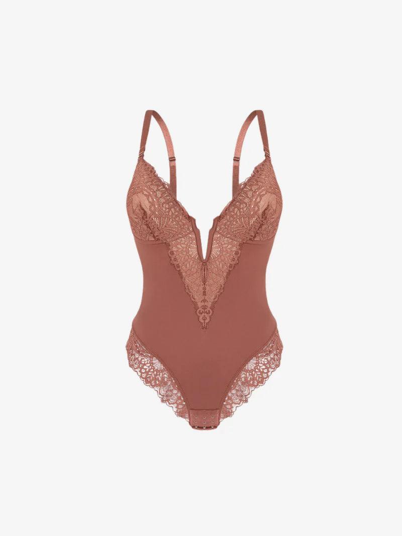 V-Neck Half Laced Snatched Shapewear Bodysuit