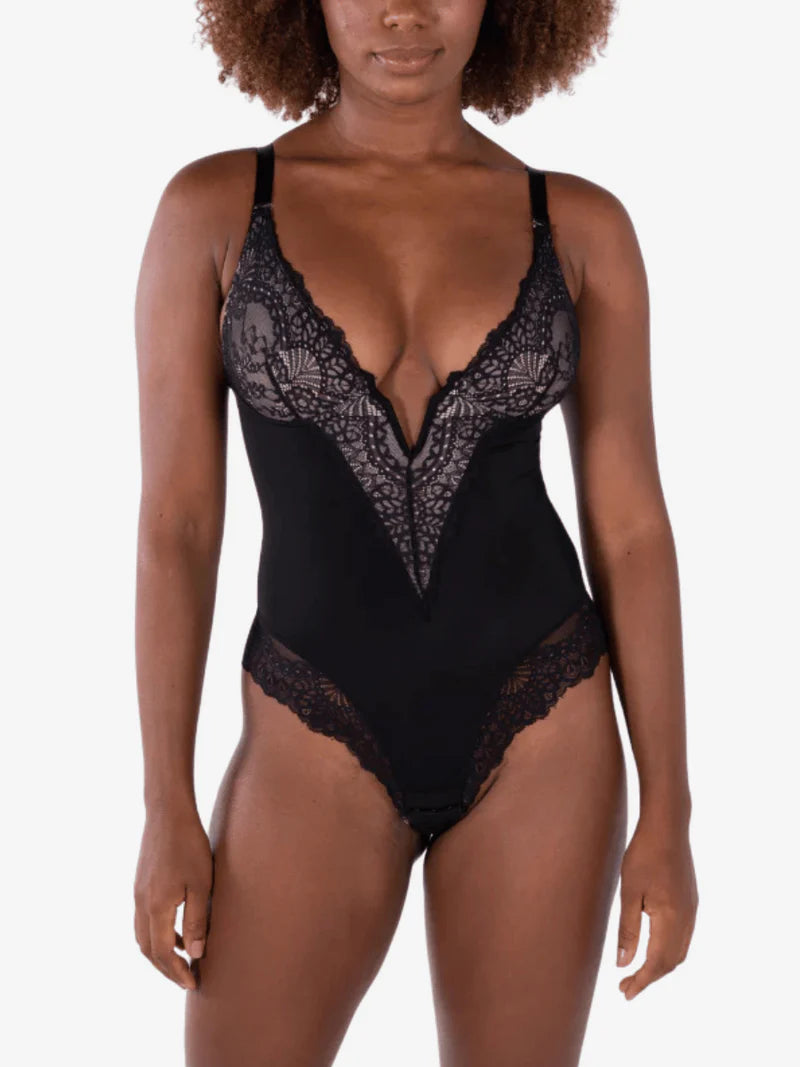 V-Neck Half Laced Snatched Shapewear Bodysuit